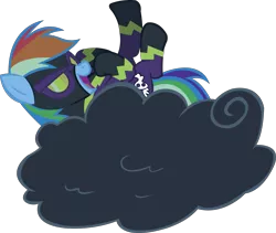 Size: 5121x4330 | Tagged: safe, artist:midnite99, derpibooru import, rainbow dash, pegasus, pony, luna eclipsed, absurd resolution, clothes, cloud, costume, female, hooves, lying on a cloud, mare, nightmare night, on a cloud, open mouth, shadowbolt dash, shadowbolts costume, simple background, solo, transparent background, vector