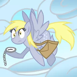 Size: 600x600 | Tagged: safe, artist:xain-russell, deleted from derpibooru, derpibooru import, derpy hooves, pegasus, pony, bag, clock, female, mare, pocket watch, solo, watch