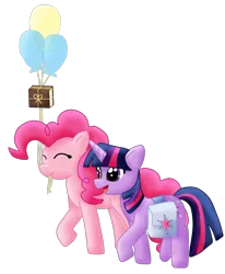 Size: 1554x1882 | Tagged: safe, artist:sharkiity, derpibooru import, pinkie pie, twilight sparkle, balloon, book, eyes closed, female, lesbian, school, shipping, twinkie