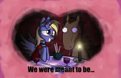 Size: 445x289 | Tagged: safe, artist:willdrawforfood1, derpibooru import, edit, derpy hooves, horse, pegasus, pony, candle, crossover, date, dinner, drool, family guy, female, joke shipping, male, mare, retarded, shipping, straight, til death, wine