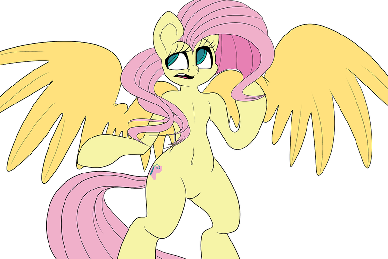 Size: 1280x853 | Tagged: safe, artist:extradan, derpibooru import, fluttershy, pony, belly button, bipedal, oversized wings, solo