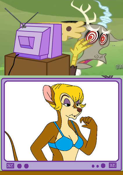 Size: 564x800 | Tagged: bra, breasts, clothes, derpibooru import, discord, exploitable meme, hypnosis, meme, obligatory pony, suggestive, tanya fieldmouse, tv meme, underwear, unpirates