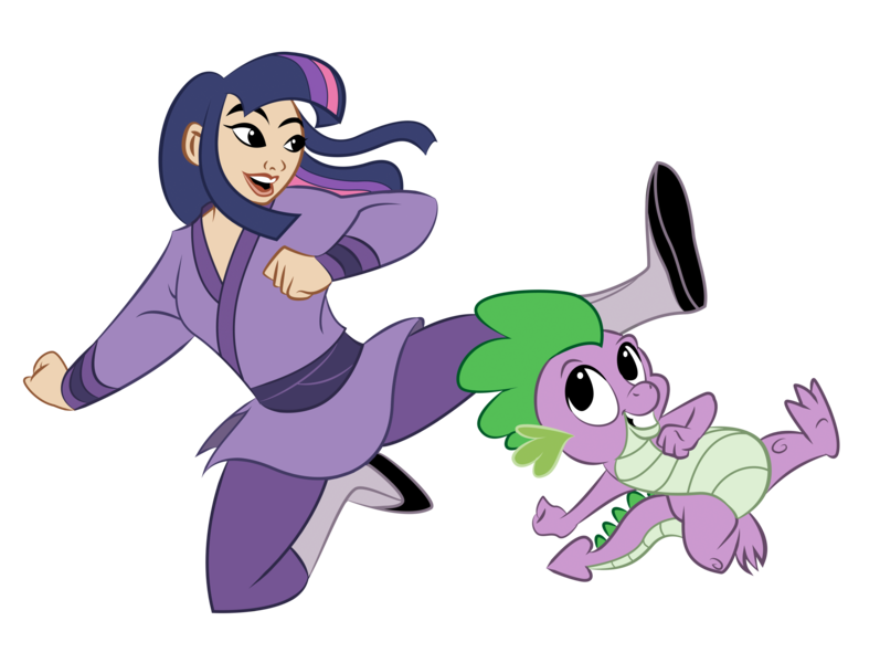 Size: 2658x2000 | Tagged: artist needed, crossover, derpibooru import, disney, disney princess, human, humanized, kick, kicking, kung fu, mulan, safe, simple background, spike, style emulation, transparent background, twilight sparkle, vector