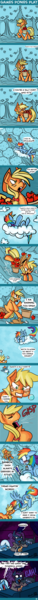 Size: 1000x15849 | Tagged: safe, artist:fauxsquared, derpibooru import, applejack, princess luna, rainbow dash, trixie, pony, luna-afterdark, and then they all fucked, and they had great and powerful kisses, ben-day dots, cmyk dots, comic, crying, rainbow dash always dresses in style, shipper on deck, silly, silly pony, who's a silly pony