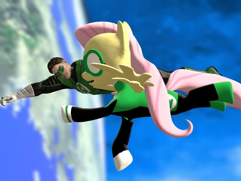 Size: 1024x768 | Tagged: 3d, artist:mattwo, crossover, derpibooru import, fluttershy, gmod, green lantern, green lantern fluttershy, hal jordan, safe