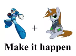 Size: 1900x1400 | Tagged: safe, artist:groxy-cyber-soul, derpibooru import, oc, oc:littlepip, unofficial characters only, pony, unicorn, fallout equestria, fanfic, clothes, exploitable meme, fanfic art, female, make it happen, male, mare, megaman, meme, pipbuck, vault suit