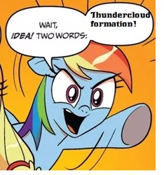 Size: 352x376 | Tagged: derpibooru import, exploitable meme, idw, meme, pacific rim, rainbow dash, safe, thundercloud formation, two words meme