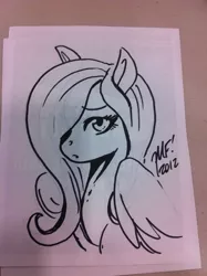 Size: 717x960 | Tagged: artist:kaijusamurai, cute, derpibooru import, dragoncon, fluttershy, hair over one eye, matt frank, safe, sketch, traditional art