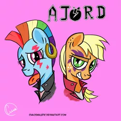 Size: 1024x1024 | Tagged: ac/dc, applejack, artist:chaosmalefic, derpibooru import, fashion, mohawk, parody, rainbow dash, safe