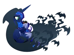 Size: 2062x1540 | Tagged: artist:omegasunburst, bat, bat cloak, derpibooru import, luna eclipsed, princess luna, safe, solo, spider