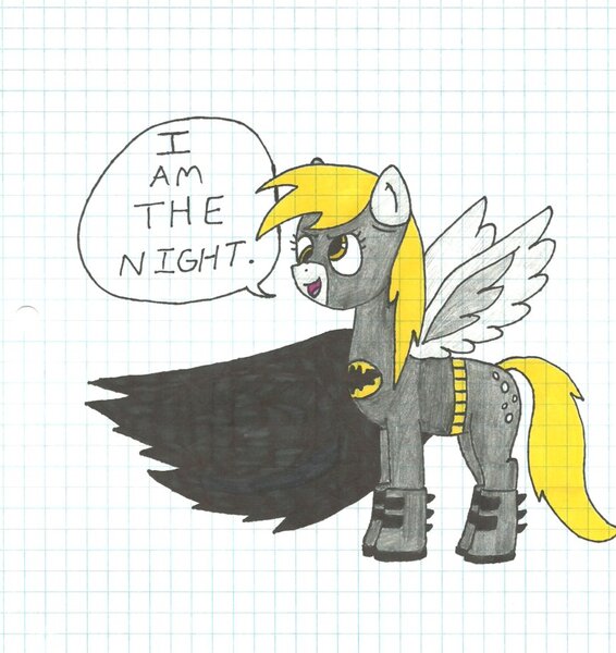 Size: 868x920 | Tagged: safe, artist:emopandaman, derpibooru import, derpy hooves, pegasus, pony, batman, batmare, crossover, female, mare, parody, solo