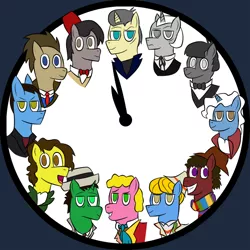 Size: 1024x1024 | Tagged: artist:the-skullivan, clock, doctor who, doctor whooves, eighth doctor, eleventh doctor, fifth doctor, first doctor, fourth doctor, ninth doctor, safe, second doctor, seventh doctor, sixth doctor, tenth doctor, third doctor, time turner, twelfth doctor