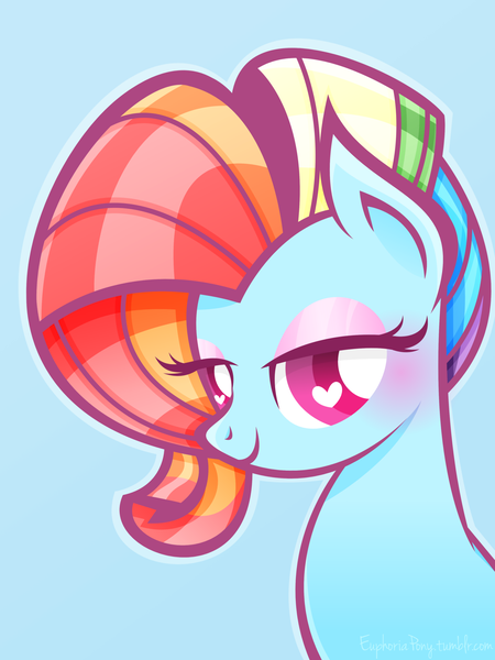 Size: 1280x1707 | Tagged: safe, artist:euphoriapony, derpibooru import, rainbow dash, pegasus, pony, alternate hairstyle, bust, eyeshadow, female, heart eyes, makeup, mare, solo, tomboy taming, wingding eyes