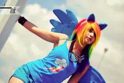 Size: 3872x2592 | Tagged: artist:endless-ink, artist needed, clothes, cosplay, derpibooru import, ears, goggles, human, irl, irl human, photo, rainbow dash, safe, shorts, solo, wings