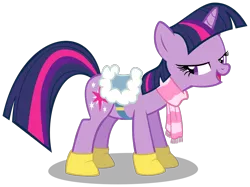 Size: 954x715 | Tagged: safe, artist:kopachris, derpibooru import, twilight sparkle, pony, unicorn, winter wrap up, bedroom eyes, boots, clothes, female, kinky, mare, open mouth, saddle, scarf, simple background, solo, svg, transparent background, unicorn twilight, vector