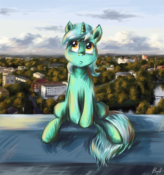 Size: 4700x5000 | Tagged: safe, artist:pponyoo, derpibooru import, lyra heartstrings, pony, unicorn, absurd resolution, building, kaliningrad, pony on earth, russia, solo, vertigo