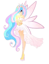 Size: 1024x1325 | Tagged: safe, artist:iikiui, derpibooru import, princess celestia, fairy, human, belly button, breasts, crossover, crown, delicious flat chest, fairy wings, fairyized, flatchestia, humanized, image, jewelry, magic winx, midriff, pink wings, png, regalia, solo, sparkly wings, winged humanization, wings, winx club, winxified
