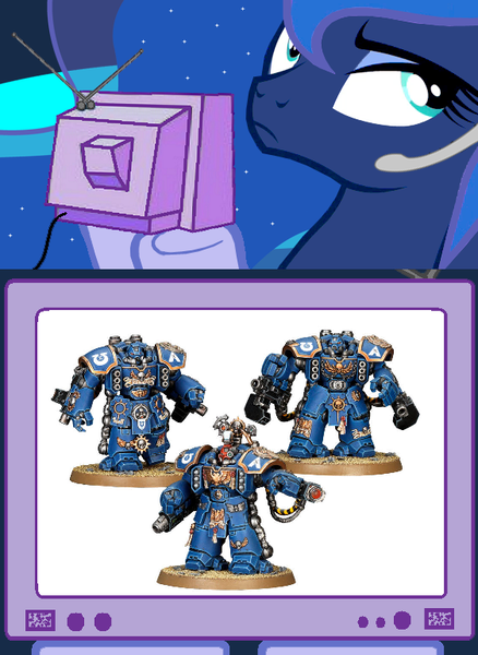 Size: 562x769 | Tagged: derpibooru import, exploitable meme, gamer luna, meme, obligatory pony, princess luna, safe, space marine, space marine centurion, space marine inside a space marine, spess mahreen, tv meme, ultramarine, ultrasmurf, unamused, warhammer 40k, warhammer (game)