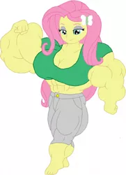 Size: 928x1280 | Tagged: suggestive, artist:knox2008, derpibooru import, fluttershy, equestria girls, breasts, busty fluttershy, female, muscles, muscleshy, overdeveloped muscles, solo, solo female, tight clothing