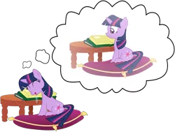 Size: 2000x1512 | Tagged: artist:masem, book, cushion, derpibooru import, dream, drool, safe, simple background, solo, that pony sure does love books, transparent background, twilight sparkle, vector