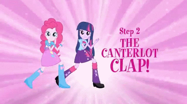 Size: 638x354 | Tagged: safe, derpibooru import, pinkie pie, twilight sparkle, equestria girls, animated, balloon, boots, bracelet, clapping, clothes, dancing, eg stomp, equestria girls prototype, error, high heel boots, jewelry, skirt, the eg stomp