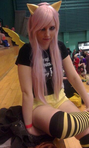 Size: 482x800 | Tagged: artist:littlehybridshila, convention, cosplay, derpibooru import, fluttershy, human, irl, irl human, j-popcon, .mov, photo, safe, shed.mov, solo