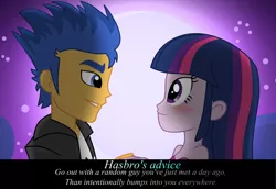 Size: 1024x706 | Tagged: safe, derpibooru import, flash sentry, twilight sparkle, equestria girls, bad advice, female, flashlight, male, misspell, shipping, straight