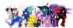 Size: 1500x573 | Tagged: semi-grimdark, suggestive, derpibooru import, nightmare moon, pluto, princess cadance, princess celestia, princess erroria, princess luna, princess skyla, queen chrysalis, twilight sparkle, twilight sparkle (alicorn), oc, oc:fausticorn, oc:niggertron, oc:nyx, oc:ticket, alicorn, pony, princess molestia, 4chan, alicorn oc, lauren faust, meme, rape, red and black oc, simple background, tiara ultima, transparent background