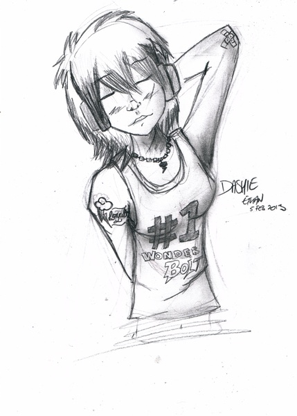 Size: 2464x3448 | Tagged: artist:insanemac, derpibooru import, human, humanized, monochrome, rainbow dash, safe, solo, traditional art