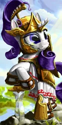 Size: 1024x2048 | Tagged: safe, artist:lordgood, derpibooru import, rarity, pony, unicorn, armor, armorarity, bipedal, bipedal leaning, greek mythology, leaning, solo, sword