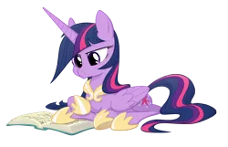 Size: 2500x1613 | Tagged: safe, artist:equestria-prevails, derpibooru import, twilight sparkle, twilight sparkle (alicorn), alicorn, pony, book, female, mare, reading, simple background, solo, transparent background