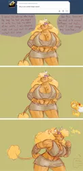 Size: 900x1841 | Tagged: angry, anthro, artist:weasselk, ask strongheart, big breasts, big strongheart, braeburn, braeheart, breasts, buffalo, busty little strongheart, cheeky, comic, derpibooru import, female, huge breasts, impossibly large breasts, little strongheart, male, muscles, safe, shipping, straight, strong fat, thumbs up, tumblr