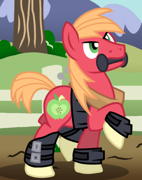 Size: 473x600 | Tagged: safe, artist:xain-russell, deleted from derpibooru, derpibooru import, big macintosh, earth pony, pony, male, solo, stallion, weights