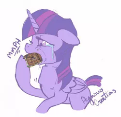 Size: 400x386 | Tagged: semi-grimdark, artist:pegasus.creations, derpibooru import, twilight sparkle, twilight sparkle (alicorn), alicorn, pony, bibliovore, book, crying, eating, enchiridion, female, floppy ears, mare, object stuffing, omnivore twilight, solo, that pony sure does love books