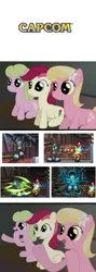 Size: 490x1383 | Tagged: beck, capcom, daisy, derpibooru import, exploitable meme, flower wishes, lily, lily valley, meme, mighty no.9, reaction guys, reaction ponies, roseluck, safe