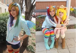 Size: 900x623 | Tagged: applejack, artist:mollyisacatlady, artist:xsoulxxxreaperx, cosplay, derpibooru import, human, irl, irl human, photo, ponibooru import, rainbow dash, safe