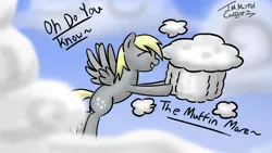 Size: 1920x1080 | Tagged: safe, artist:coaldustthestrange, derpibooru import, derpy hooves, pegasus, pony, cloud, cloudy, coaldust, female, happy, mare, muffin, solo