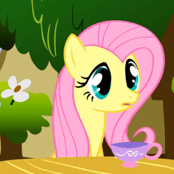 Size: 540x540 | Tagged: animated, cropped, cup, cute, derpibooru import, floppy ears, fluttershy, safe, screencap, shyabetes, solo, stare master, teacup