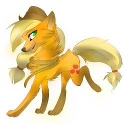 Size: 1181x1181 | Tagged: safe, artist:affanita, derpibooru import, applejack, wolf, simple background, solo, species swap, wolfjack