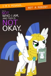 Size: 600x899 | Tagged: angry, artist:hakar-kerarmor, ask four inept guardponies, derpibooru import, frown, glare, meme, mouse, mouth hold, oc, oc:arrowhead, royal guard, safe, solo, spread wings, unofficial characters only, we're a culture not a costume