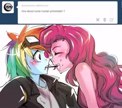 Size: 660x580 | Tagged: safe, artist:bakki, derpibooru import, pinkie pie, rainbow dash, human, female, humanized, lesbian, pinkiedash, pocky, pocky game, shipping, tumblr