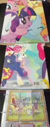 Size: 1600x4028 | Tagged: safe, derpibooru import, applejack, cloud kicker, fluttershy, minuette, pinkie pie, princess celestia, princess luna, rainbow dash, rarity, twilight sparkle, twilight sparkle (alicorn), alicorn, pony, binder, clothes, coronation dress, dress, enterplay, female, irl, mane six, mare, merchandise, photo, royal guard, trading card