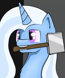 Size: 820x974 | Tagged: safe, artist:akkiv, derpibooru import, trixie, pony, unicorn, female, hammer, mare, mouth hold, solo