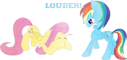 Size: 732x347 | Tagged: artist:idontkn0ow, derpibooru import, fluttershy, louder, rainbow dash, safe, yay