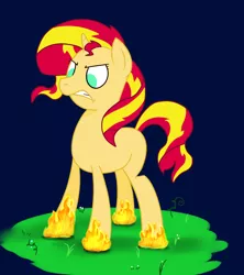 Size: 1000x1128 | Tagged: safe, artist:feralroku, derpibooru import, sunset shimmer, pony, angry, fiery shimmer, fire, solo