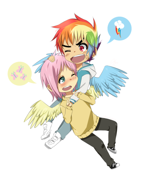 Size: 1235x1397 | Tagged: safe, artist:laigubalane, derpibooru import, fluttershy, rainbow dash, human, butterblitz, butterscotch, clothes, converse, cutie mark, flutterdash, gay, humanized, male, pictogram, rainbow blitz, rule 63, shipping, sweater, sweatershy, winged humanization