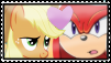 Size: 101x57 | Tagged: applejack, appleknux, artist:tehnotsosupahgirl, crossover, crossover shipping, derpibooru import, deviantart stamp, female, heart, interspecies, knuckles the echidna, love, male, safe, shipping, sonic the hedgehog (series), stamp, straight