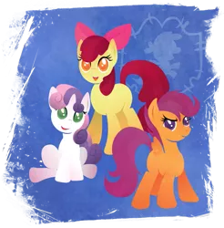 Size: 901x916 | Tagged: safe, artist:rariedash, derpibooru import, apple bloom, scootaloo, sweetie belle, earth pony, pegasus, pony, unicorn, blank flank, cutie mark crusaders, female, filly, foal, hooves, horn, lineless, open mouth, sitting, solo, spread wings, wings