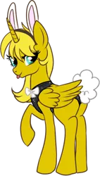 Size: 314x552 | Tagged: suggestive, artist:lulubell, derpibooru import, oc, oc:ticket, unofficial characters only, alicorn, pony, alicorn oc, bunny suit, clothes, female, leotard, simple background, solo, solo female, transparent background