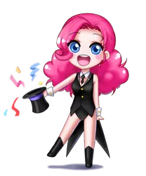 Size: 500x600 | Tagged: artist:apzzang, clothes, derpibooru import, human, humanized, magician outfit, magic trick, pinkie pie, safe, solo, trace, tuxedo